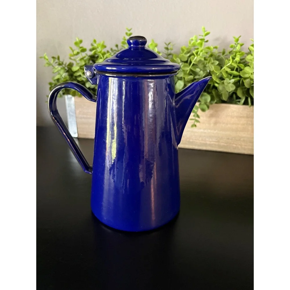 Emalia Olkusz Cobalt Blue Enamelware Coffee Pot Teapot Made in Poland Vintage